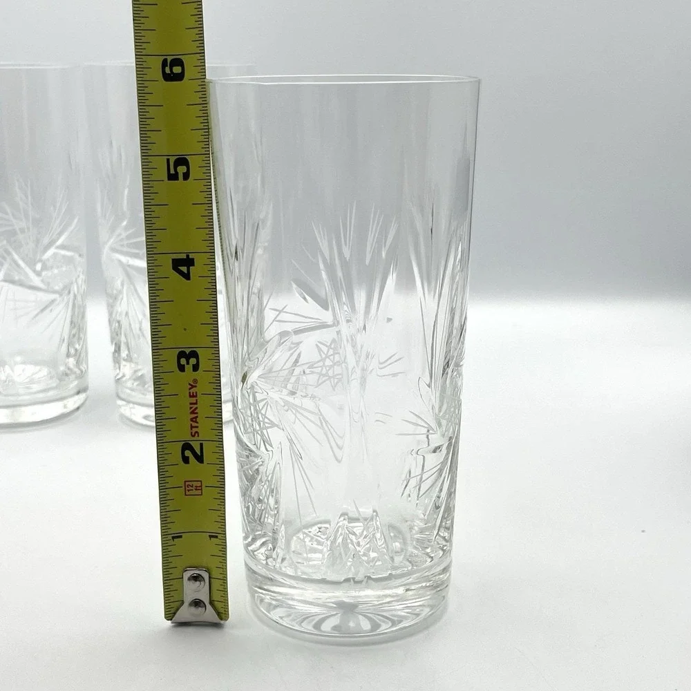 Vintage 1980s Cut Crystal Starburst Fan Highball Glasses Set‎ of 3